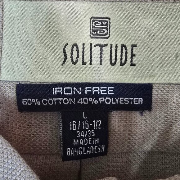 SOLITUDE IRON FREE LONG SLEEVE BUTTON DOWN TAN MENS SIZE LARGE EUC - Picture 3 of 6